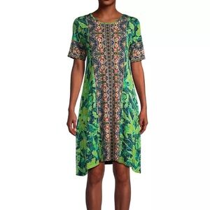 Worn once rayon/5% spandex Johnny Was floral dress size L